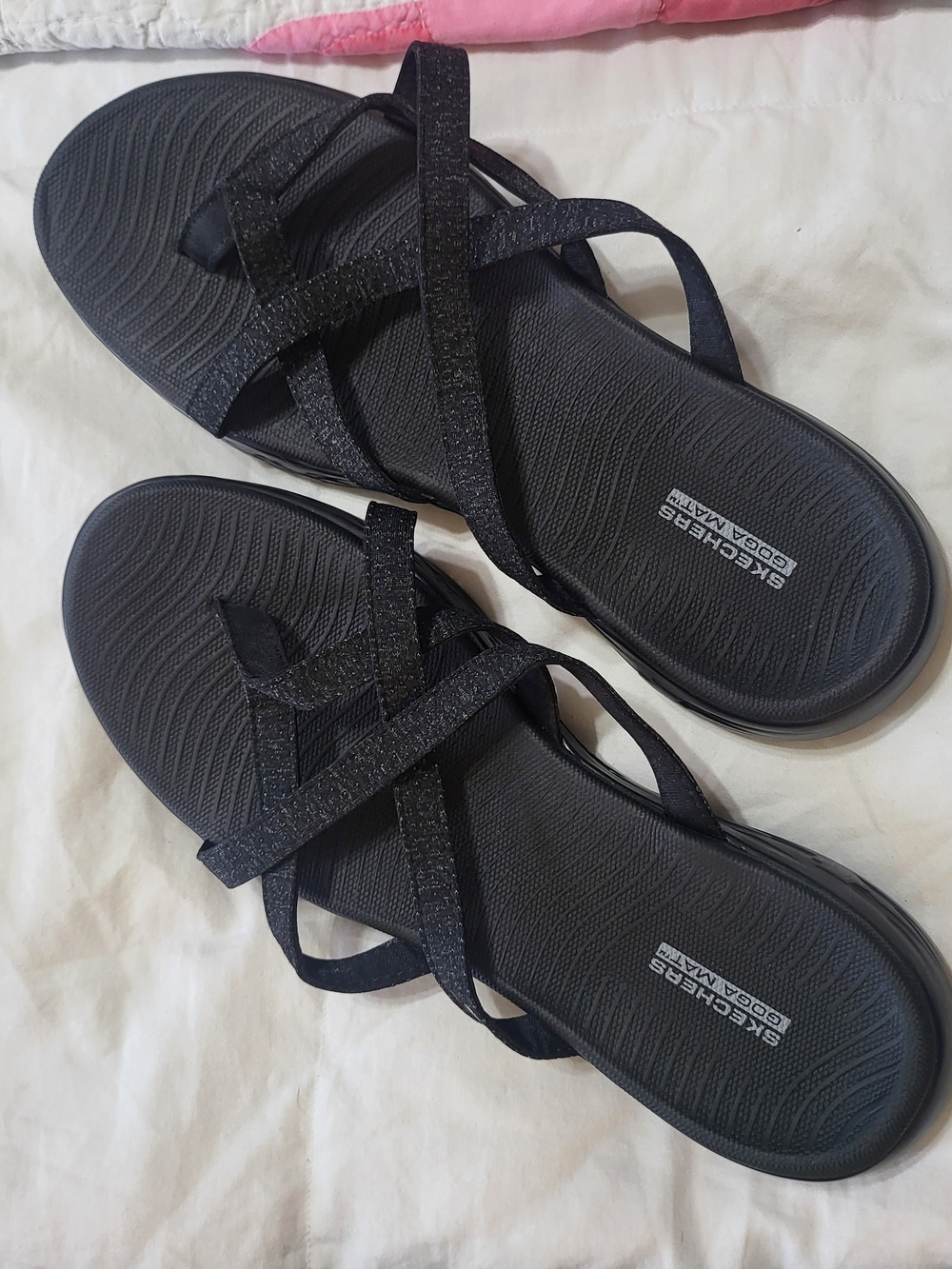 Skechers Black Glitter Cross-Strap Sandals